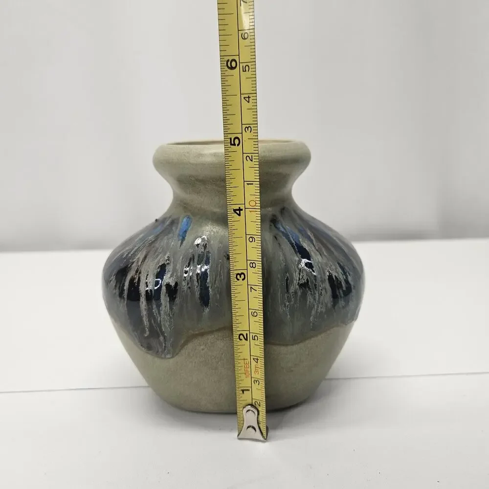 Vintage 90s Studio Art Artist Signed Mini Glazed Pottery Vase 5x4